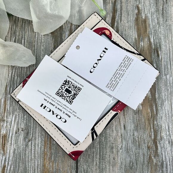 Coach Slim Id Card Case With Cherry Print Bag Wallet Purse - Picture 4 of 7